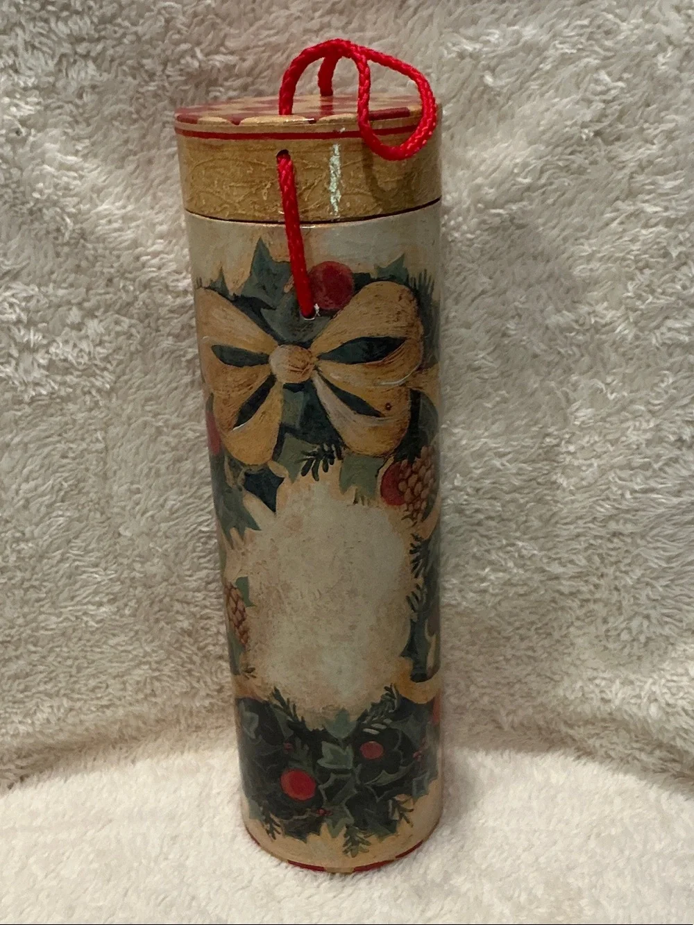 Hand-Painted Holiday Wine Bottle Gift Box - Holly & Ribbon Design